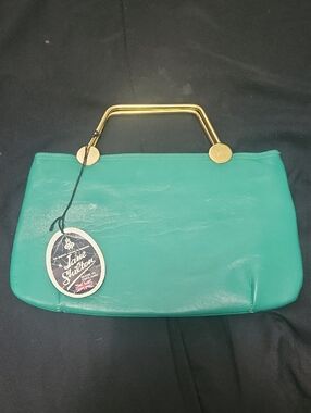 Jane Shilton NWT Green Clutch With Gold Colored Metal Handles